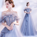 Spring 2025 New Bridal Banquet Dress Host Gradually Blue Bright Star Show Evening Dress 68HZ