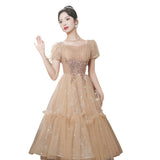 Evening Dress Woman 2025 New Light Luxury Small High-End Small Banquet Senior Feeling Host Birthday Wedding Dress 68HZ