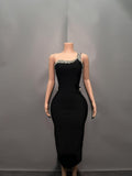 One-Shoulder Heavy Industry Black Band Banding Long Skirt Famous Dress High-End Luxury Niche High-End Evening Dress 68HZ