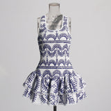 2025 Summer Holiday Wind New U-Shaped Tie Design Super Short Lotus Edge Dress Woman 68HZ