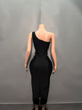 One-Shoulder Heavy Industry Black Band Banding Long Skirt Famous Dress High-End Luxury Niche High-End Evening Dress 68HZ