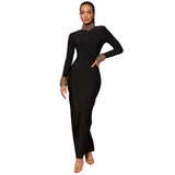 New Fashion Diamond-Studded Nail-Peared Long-Sleeved Banded Dress Sexy Dew Party Party Dress Dress 68HZ