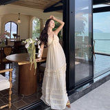 French Pure Wind Seaside Holiday Dress Female Sanya Sexy Hanging Neck Long Dress 68HZ
