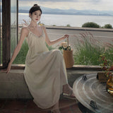 High-Level Temperament Niche Design V Tie Dress Pure Lusty Sexy Back Dress Woman 68HZ