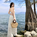 Lazy Dress Niche Design Hanging Neck Sling Sling Vest Holiday Wrinkled Half-Dress Suit 68HZ