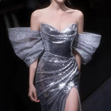 Fishtail Evening Dress Silver Lily Toasting Female Feeling Open Fork Niche High-End Light Luxury Annual Host 68HZ