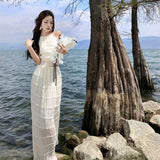 Lazy Dress Niche Design Hanging Neck Sling Sling Vest Holiday Wrinkled Half-Dress Suit 68HZ