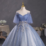 New Gray-Blue Temperament Beautiful Solo Performance Costume Student Vocal Art Canopopy Skirt Annual Meeting Host Evening Dress 68HZ
