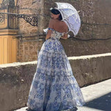 Pink/Blue Sweet A Line Floral Chiffon Long Elegant Floor Length Ball Gown Evening Gown Wedding Party Gown Prom Gown Graduation Gown HZ1023