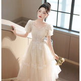 Evening Dress Woman 2025 New Light Luxury Small High-End Small Banquet Senior Feeling Host Birthday Wedding Dress 68HZ