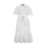 French Vintage Elegant Dress 2025 Summer New Single-Rebutted Embroidered Printed Dress With Short Sleeve Dress Woman 68HZ