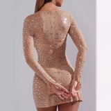 Ohpolly High-End Light Luxury Niche Banquet Birthday Sexy Dress Nude Sparkling Slit Collar Dress Short 68HZ
