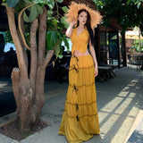 French Holiday Style V-Neck Hanging Neck Top Skirt Half Dress Two Sets Of Women's Summer Beach Beach Skirt 68HZ