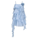 / Holiday Wind Sweet Layer Wave Dress Lotus Leaf Side With Flower Sling Skirt 2024 New 68HZ