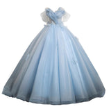 Blue Evening Dress Female Banquet Temperament 2025 New High-End Senior Host Art Examination Voice Dress 68HZ