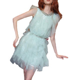/ Fashion Temperament Sleeveless Dress 2024 New Famous Light Luxury Mesh Diamond Collar Skirt 68HZ