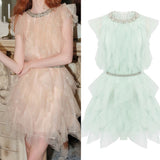 / Fashion Temperament Sleeveless Dress 2024 New Famous Light Luxury Mesh Diamond Collar Skirt 68HZ