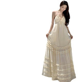 French Pure Wind Seaside Holiday Dress Female Sanya Sexy Hanging Neck Long Dress 68HZ