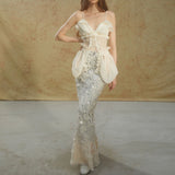 / Design Feeling Heavy Industry Wrinkled Blouse Squint Fishtail Skirt High-End Two-Piece 2024 New 68HZ