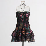 Seaside Holiday Wind 2025 Summer New Breast-Scaring Necked Neck Design Short-Height Bullet Short Dress 68HZ