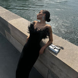 New Braided Tat-Carnated Feathers Elegant Tight-Bossed Party Party Dress Dress 68HZ