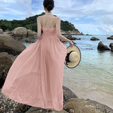 Hanging Neck Sling Dress Women's Summer Chiffon High-End Feel Super Fairy Temperament Seaside Holiday Dress 68HZ
