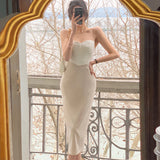 Fish Bone Thoracic Dress Women Summer Tight Body Chic Slings Niche Design Hepburn Wind Gibe Waist Skirt Party Dress Dress 68HZ