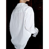 / Zhao Sanguan 2024 New White Lace Shirt Pure Desire Loose V Collar Top 68HZ