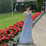 Super Fairy Design Feeling Blue Pure Lust Wind Beach Holiday Bare Back To Show Thin Skirt Slings 68HZ