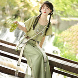 Original Design Yuehua Tour Chinese Style Improvement Chinese Elements Of The New Chinese Style Women's Short-Sleeved Blouse Trousers Set 9086 68HZ