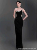 One-Shoulder Heavy Industry Black Band Banding Long Skirt Famous Dress High-End Luxury Niche High-End Evening Dress 68HZ