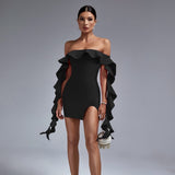 New Sexy Shoulder Lotus Leaf Side With Chest Banded Dress Party Party Party Dress 68HZ