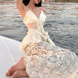 / Design Feeling Heavy Industry Wrinkled Blouse Squint Fishtail Skirt High-End Two-Piece 2024 New 68HZ