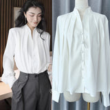 / Zhao Sanguan Elegant Collar White Shirt Single-Drace Commuting Top 2024 New 68HZ