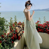 Pure Windy Sexy Big Show Hanging Neck Hanging Neck Dress Seaside Holiday Style French Atmosphere Beach Fairy Dress 68HZ
