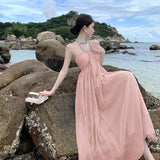 Hanging Neck Sling Dress Women's Summer Chiffon High-End Feel Super Fairy Temperament Seaside Holiday Dress 68HZ