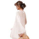 White Chiffon Women's Sunscreen Long Loose Shawl Thin Coat Beach Beach Sunscreen Shirt 68HZ