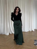 2024 Autumn Fashion Temperament Velvet Splicing V-Neck Intellectual Belt Long Dress 68HZ