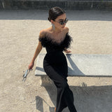 New Braided Tat-Carnated Feathers Elegant Tight-Bossed Party Party Dress Dress 68HZ