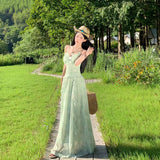 French Holiday Wind And Flowers Hanging Dress Fairy Summer Dress Design Super Fairy Temperament Long Dress 68HZ