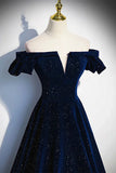 Dark blue/burgundy shiny elegant long velvet ball gown formal evening dress HZ1023