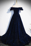 Dark blue/burgundy shiny elegant long velvet ball gown formal evening dress HZ1023