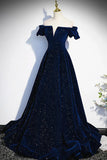Dark blue/burgundy shiny elegant long velvet ball gown formal evening dress HZ1023