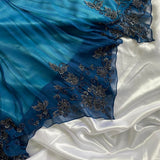 Dark blue gorgeous flowing vintage beautiful elegant delicate floral beaded spaghetti strap long chiffon ball gown evening dress party dress prom dress HZ1023