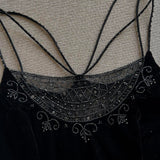 Vintage Black Velvet Gorgeous Exquisite Beading Elegant Spaghetti Strap Long Velvet Ball Gown Evening Dress Birthday Party Dress Prom Dress HZ1023