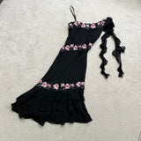 Black Gorgeous Elegant Delicate Pink Embroidered Appliqu¨¦ Beaded One Shoulder Long Chiffon Ruffled Sequin Ball Gown Birthday Party Dress Evening Gown Prom Gown Holiday Date Night Gown HZ1023