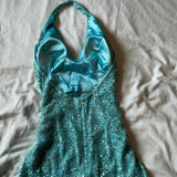 Blue fashion elegant suspenders exquisite beaded long sequined prom dress evening dress party dress HZ1023