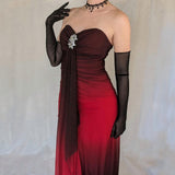 Black Red Fashion Gradient Retro Exquisite Rhinestone Elegant Shiny Long Chiffon Ball Dress Evening Dress Birthday Party Dress Prom Dress HZ1023