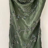 Forest Green Retro Fashion One Shoulder Absolutely Stunning Delicate Beaded Beaded Fairy Midi Green Sequin Silver White Floral Embroidered Long Chiffon Ball Gown Evening Gown Party Dress Prom Gown HZ1023