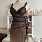 Brown and cream fashionable gradient beautiful unique glitter maxi dress vintage elegant long chiffon tulle ball gown evening dress party dress prom dress HZ1023